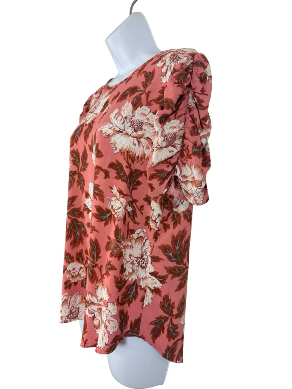 LOFT Floral Blouse Medium Pink Puff Sleeve Boho Cottagecore Top
